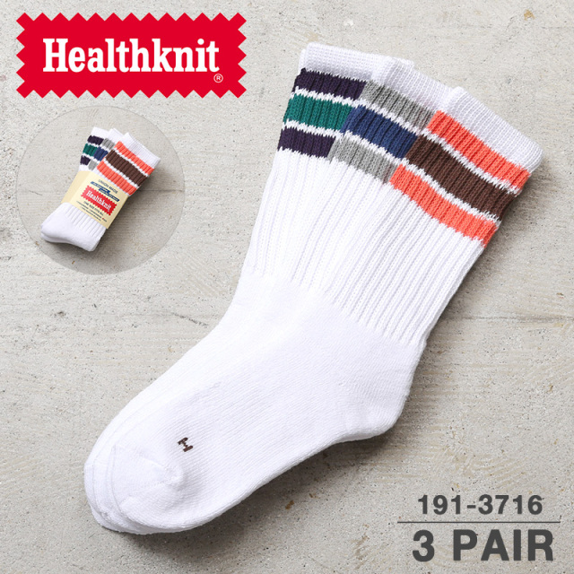 【即日出荷対応】Healthknit ヘルスニット 191-3716 配色3本ライン ソックス 3足セット【T】