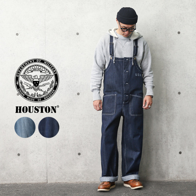 【8月25日前後で発送予定】★カートで割引対象品★HOUSTON ヒューストン 1936 スラブ デニム デッキパンツ / オーバーオール【R】