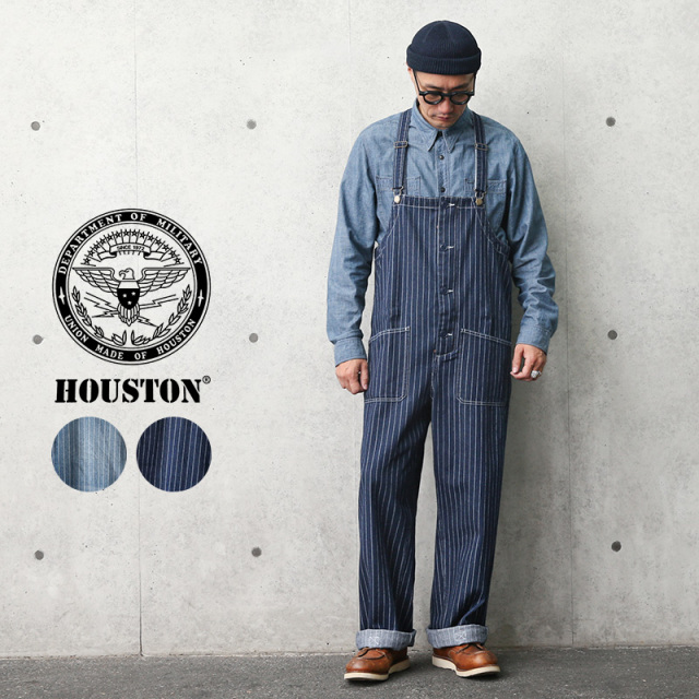 【8月25日前後で発送予定】★カートで割引対象品★HOUSTON ヒューストン 1937 ピンストライプ デニム デッキパンツ / オーバーオール【R】