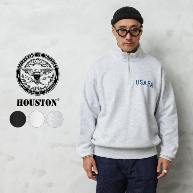 HOUSTON ヒューストン 22352 USAFA プリント ハーフジップ スウェット シャツ【R】