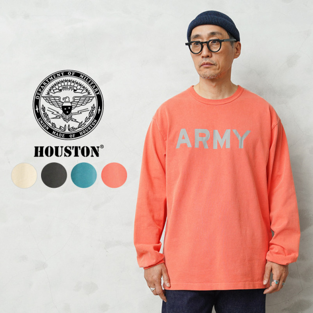 HOUSTON ヒューストン 22392 U.S. COTTON PIGMENT DYE ARMY ピグメント プリント Tシャツ【R】