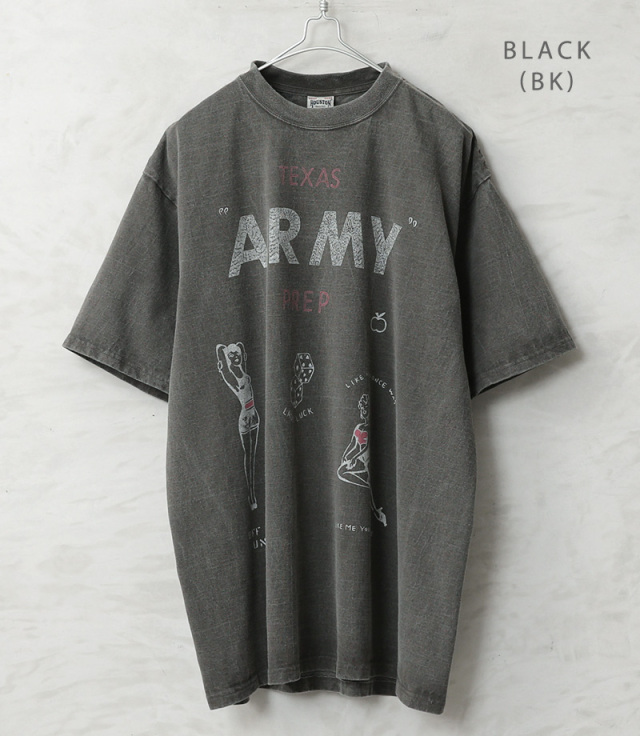 HOUSTON ヒューストン 22423 PIGMENT PRINT TEE（ARMY）ピグメント