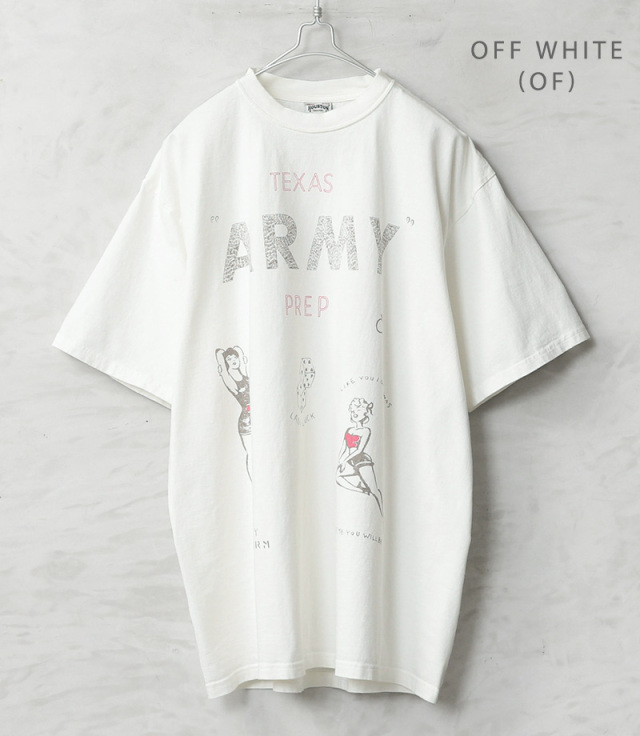 HOUSTON ヒューストン 22423 PIGMENT PRINT TEE（ARMY）ピグメント