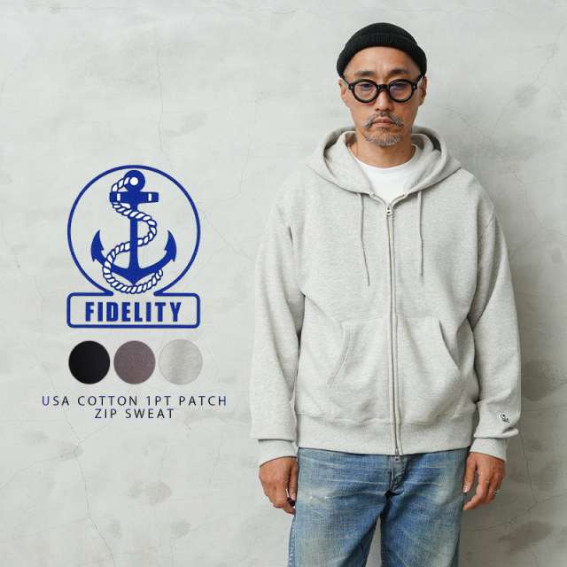 【即日出荷対応】FIDELITY フィデリティ C-25775013 USA COTTON 1pt PATCH SWEAT ZIP ワンポイントパッチ ZIP パーカー【キャンペーン対象外】【T】
