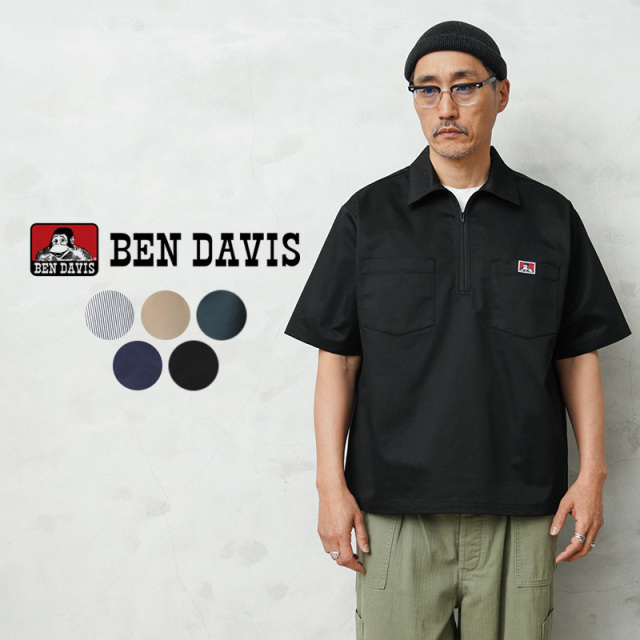 【即日出荷対応】BEN DAVIS ベンデイビス ND-26580025 1/2 ZIP S/S SHIRT ハーフジップ シャツ【キャンペーン対象外】【T】