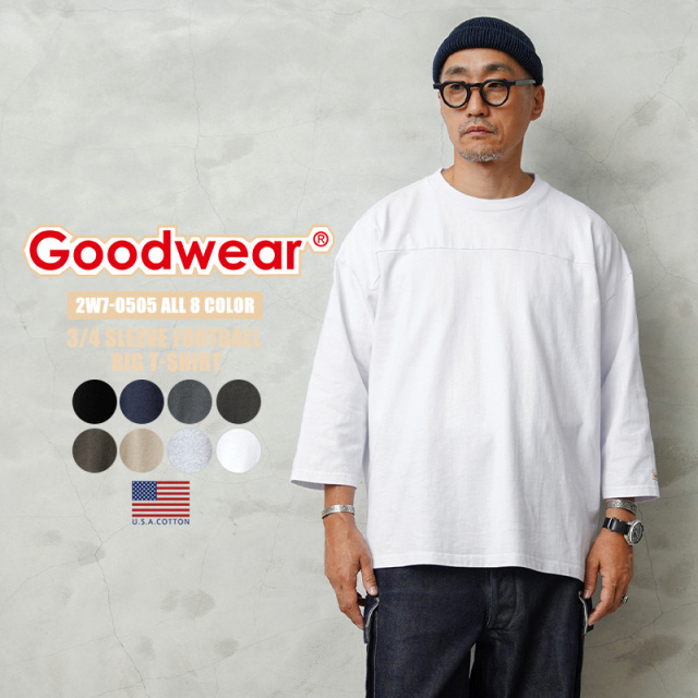 ★カートで割引対象品★【即日出荷対応】Goodwear グッドウェア 2W7-0505 USAコットン 7分袖 フットボール Tシャツ BIG【T】