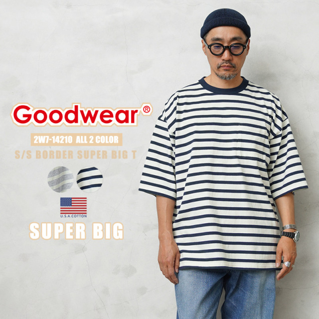 ★カートで割引対象品★【即日出荷対応】Goodwear グッドウェア 2W7-14210 USAコットン S/S ボーダー Tシャツ SUPER BIG【T】