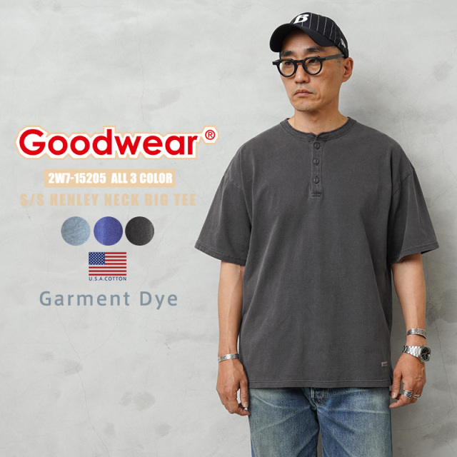 ★カートで割引対象品★【即日出荷対応】Goodwear グッドウェア 2W7-15205 USAコットン S/S ガーメントダイ ヘンリーネック Tシャツ BIG【T】