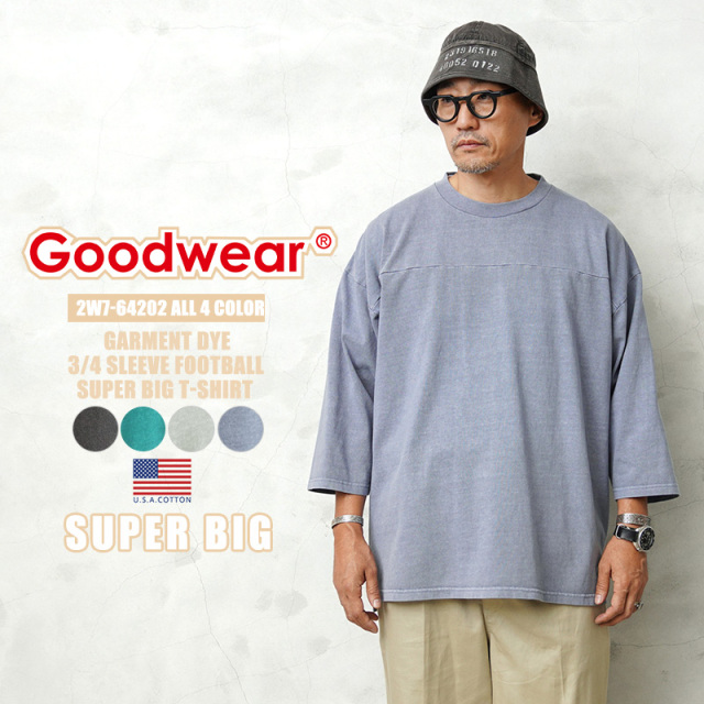 ★カートで割引対象品★【即日出荷対応】Goodwear グッドウェア 2W7-64202 USAコットン 7分袖 ガーメントダイ フットボール Tシャツ SUPER BIG【T】