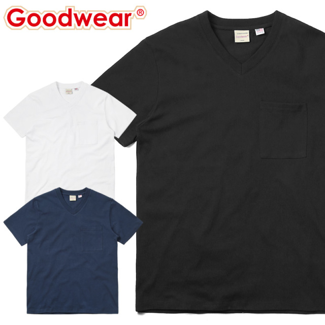 ★カートで割引対象品★【ネコポス便対応】Goodwear グッドウェア 2W7-3508 USAコットン Vネック 四角ポケット Tシャツ 半袖【T】