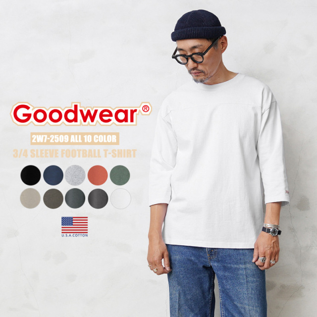 ★カートで割引対象品★Goodwear グッドウェア 2W7-2509 USAコットン 7分袖 フットボールTシャツ【T】