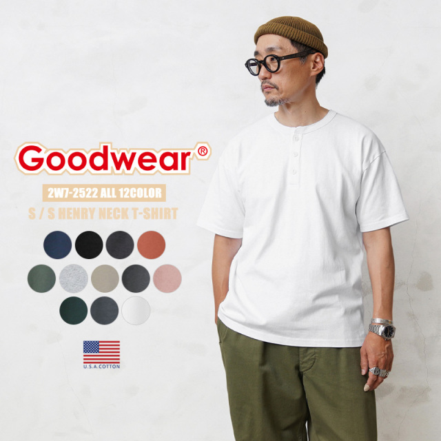 ★カートで割引対象品★【即日出荷対応】Goodwear グッドウェア 2W7-2522 USAコットン S/S ヘンリーネック Tシャツ【T】