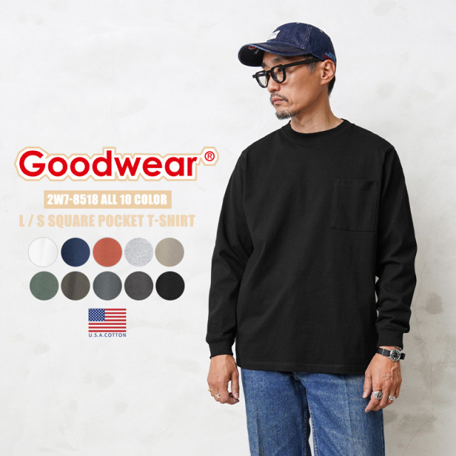 ★カートで割引対象品★Goodwear グッドウェア 2W7-8518 USAコットン L/S 四角ポケット Tシャツ【T】