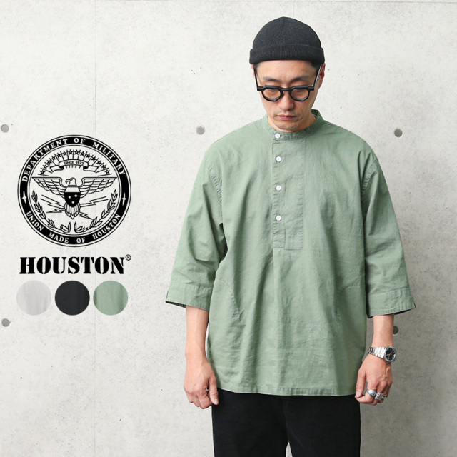 【8月25日前後で発送予定】★カートで割引対象品★HOUSTON ヒューストン 40852 コットンリネン シャンブレー 3/4 SLEEVE グランパシャツ【R】