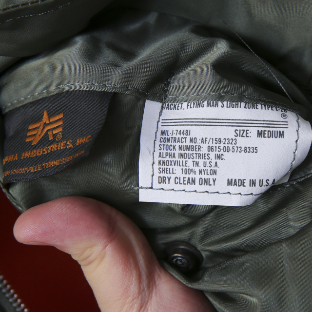 懐USA製ALPHA INDUSTRIES【S】フライトL-2B 訳有 古着 90s USA製 Alpha Industries L-2B 「7448J」 ミリタリー