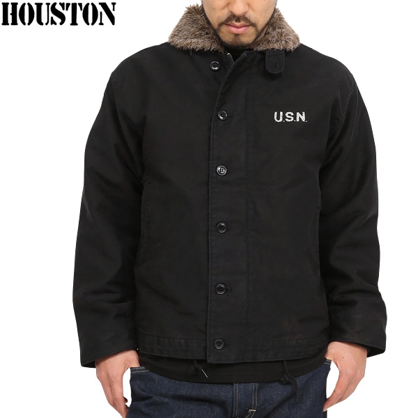WAIPER別注 HOUSTON ヒューストン N-1デッキジャケット VINTAGE加工 BLACK ミリタリージャケット N1【T】【キャンペーン対象外】