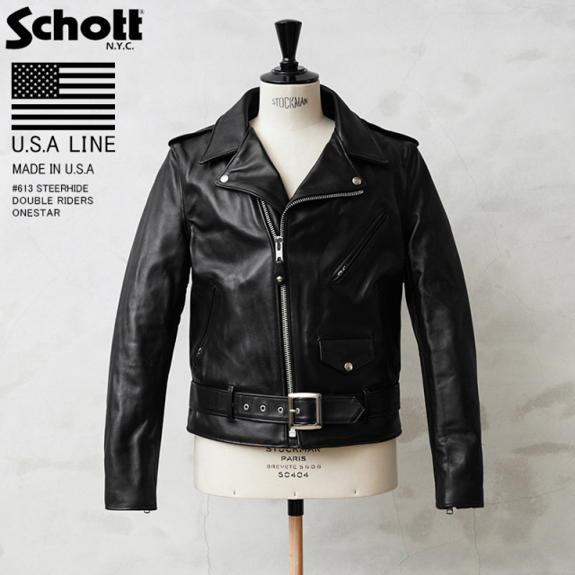 【即日出荷対応】☆ポイント10倍☆Schott ショット USA LINE 613 ONESTAR ステアハイド ダブルライダース レザージャケット MADE IN USA【6087】【キャンペーン対象外】【T】