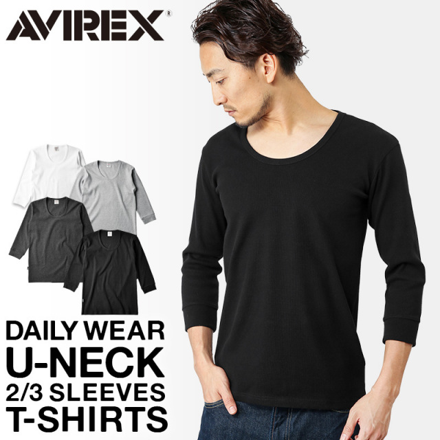 ポイント10倍☆AVIREX アビレックス デイリーウエア 8分袖 UネックTシャツ 6143509【7835933001】【キャンペーン対象外】【T】