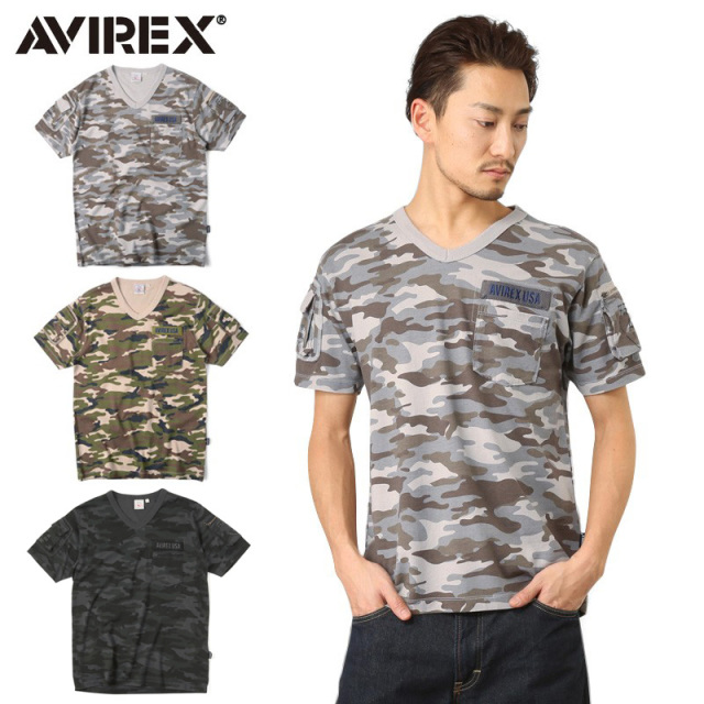AVIREX アビレックス 6153347 FATIGUE VネックTシャツ CAMO ミリタリー アヴィレックス【キャンペーン対象外】【T】