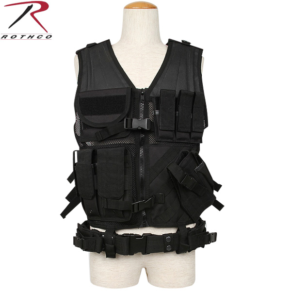 ★カートで割引対象品★ROTHCO ロスコ M.O.L.L.E. CROSS DRAW TACTICAL ベスト ブラック【6491】【T】