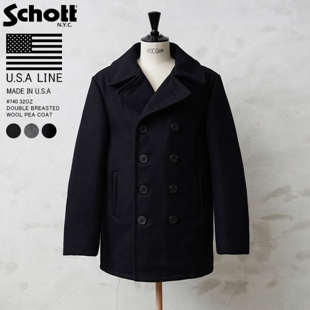☆ポイント10倍☆Schott ショット USA LINE 740 32oz ダブルブレスト ウール ピーコート MADE IN USA【7】【キャンペーン対象外】【T】