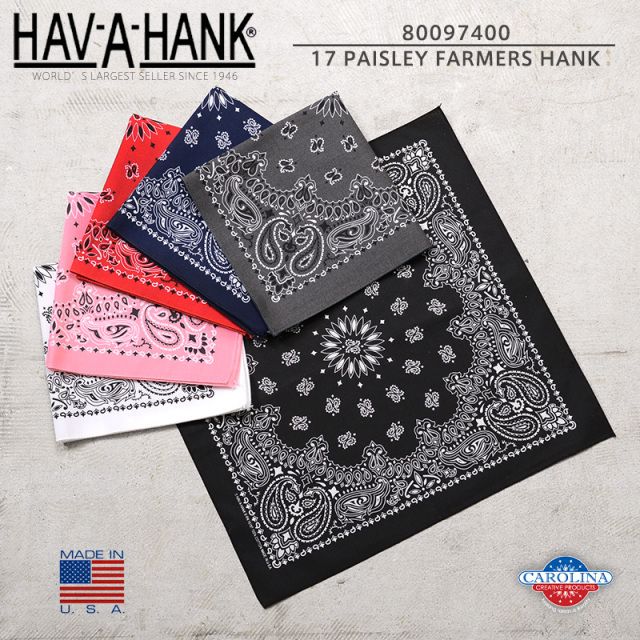 【即日出荷対応】【ネコポス便対応】HAV-A-HANK ハバハンク 80097400 MADE IN U.S.A. 17 PAISLEY FARMERS HANK BANDANNA ペイズリー バンダナ【T】