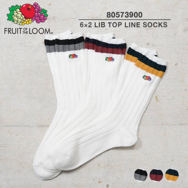 【即日出荷対応】【ネコポス便対応】FRUIT OF THE LOOM フルーツオブザルーム 80573900 C.FTL 6×2 リブ トップライン 刺繍ソックス【T】