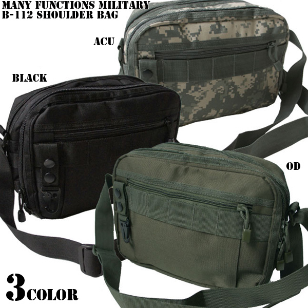 ★カートで割引対象品★新品 多機能 B-112 ミリタリーショルダーバッグ 3色【T】