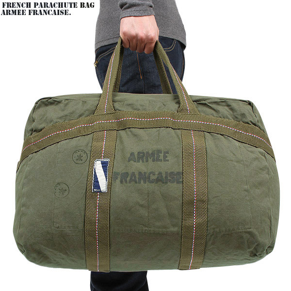 ■フランス軍パラシュートバッグ/ダッフルバッグ・オリーブグリーン美品■ □フランス軍パラシュートバッグ/ダッフルバッグ・オリーブ