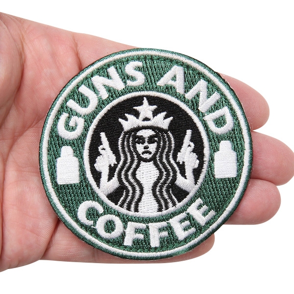 ★カートで割引対象品★【ネコポス便対応】GUNS AND COFFEE ワッペン (パッチ）ベルクロ付き GREEN&WHITE Smallサイズ【T】