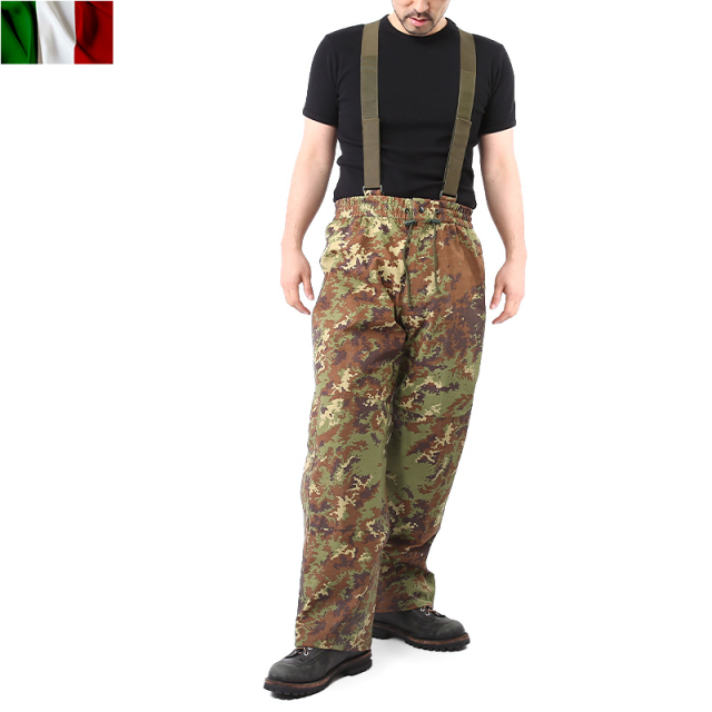 実物 イタリア軍ウォータープルーフオーバーパンツ ウッドランドフレック迷彩ミリタリーファッション 軍パン 軍服【キャンペーン対象外】【T】