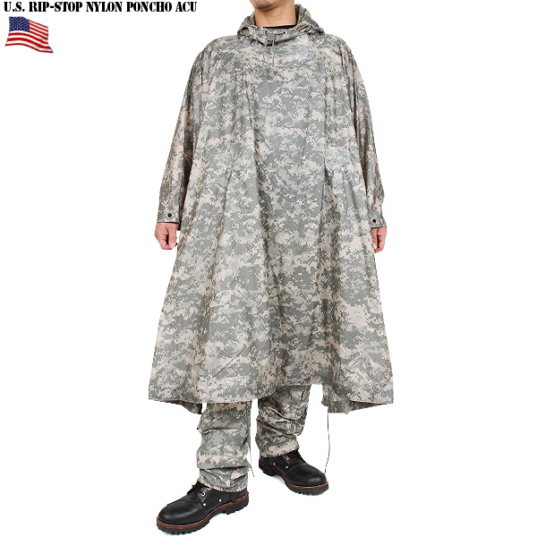 実物 新品 米軍リップストップナイロン製ポンチョ ACU 米軍放出品【キャンペーン対象外】【T】ミリタリー