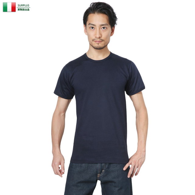 【ネコポス便対応】実物 新品 イタリア軍 A.M.I クルーネック Tシャツ NAVY ミリタリーファッション 軍服【キャンペーン対象外】【T】