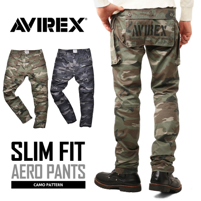 ポイント10倍AVIREX アビレックス 6166125 AERO PANTS エアロ カーゴパンツ CAMOUFLAGE スリムフィット ミリタリーパンツ 【キャンペーン対象外】 アヴィレックス【T】