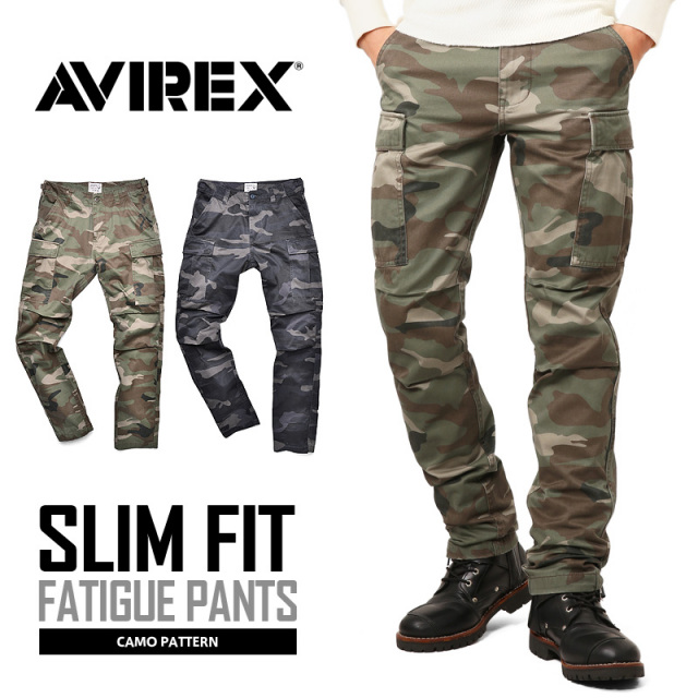 ポイント10倍AVIREX アビレックス 6166123 FATIGUE PANTS ファティーグ カーゴパンツ CAMOUFLAGE スリムフィット ミリタリーパンツ 【キャンペーン対象外】 アヴィレックス【T】