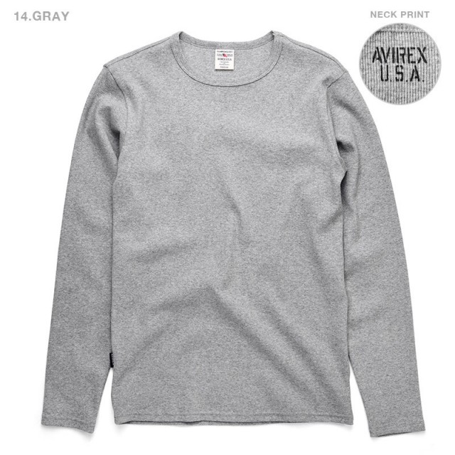 L_14 GREY [アヴィレックス] ロンT デイリー クルーネック リブTEE (抗菌) (防臭) DAILY RIB CREWNECK TEE 6153481 メンズ