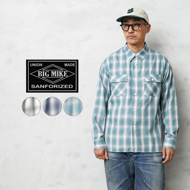 【即日出荷対応】BIG MIKE ビッグマイク 102615013 レーヨン ミックス オンブレチェック スリッド L/S シャツ【キャンペーン対象外】【T】
