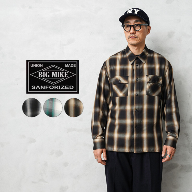 【即日出荷対応】BIG MIKE ビッグマイク レーヨン混 ミックス オンブレチェック スリッド L/S シャツ【キャンペーン対象外】【T】