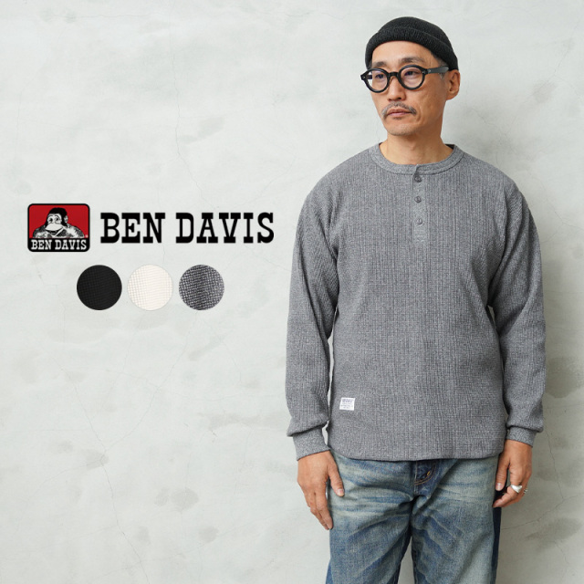 【即日出荷対応】BEN DAVIS ベンデイビス C-26380025 WAFFLE L/S ヘンリーネック Tシャツ【キャンペーン対象外】【T】