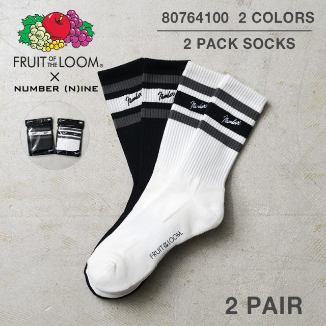 【即日出荷対応】【ネコポス便対応】FRUIT OF THE LOOM フルーツオブザルーム×NUMBER (N)INE 80764100 “2 PACK SOCKS”ライン クルーソックス 2足セット【T】