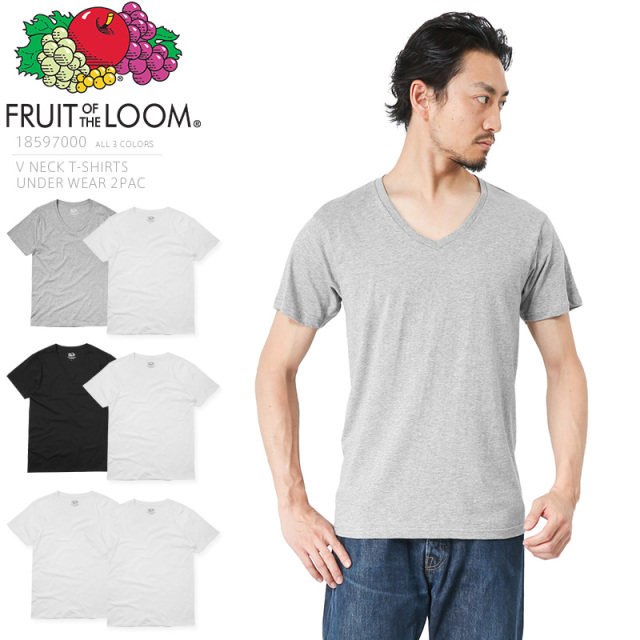 ★カートで割引対象品★【即日出荷対応】FRUIT OF THE LOOM フルーツオブザルーム 18597000 Vネック パックTシャツ アンダーウェア 2パック【T】