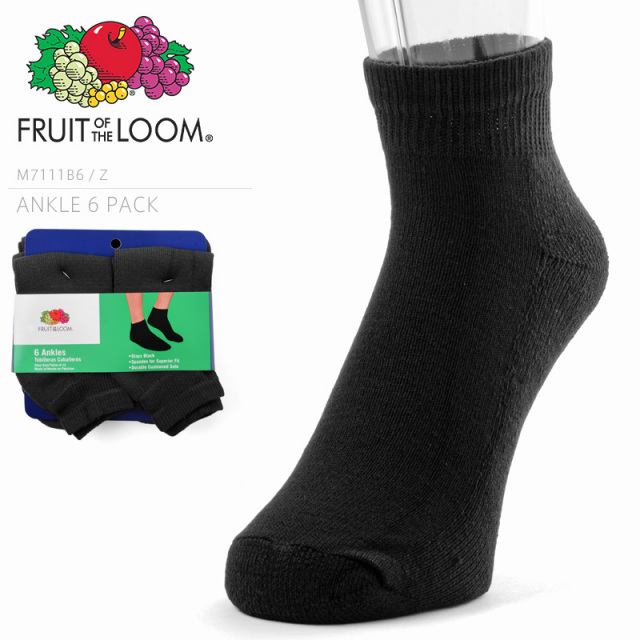 ★カートで割引対象品★【即日出荷対応】FRUIT OF THE LOOM フルーツオブザルーム M7111B6/Z 6 ANKLES アンクルソックス 6足セット【T】