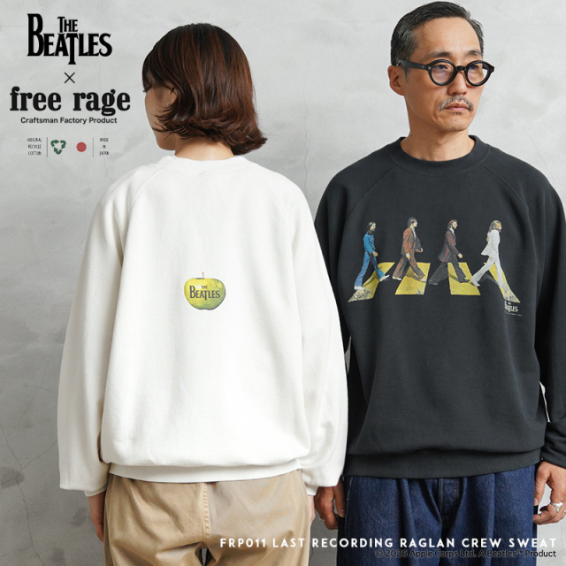 【予約販売】【9月中旬頃入荷予定】The Beatles×free rage フリーレイジ FRP011 Last Recording ラグランクルースウェット 日本製【キャンペーン対象外】【T】