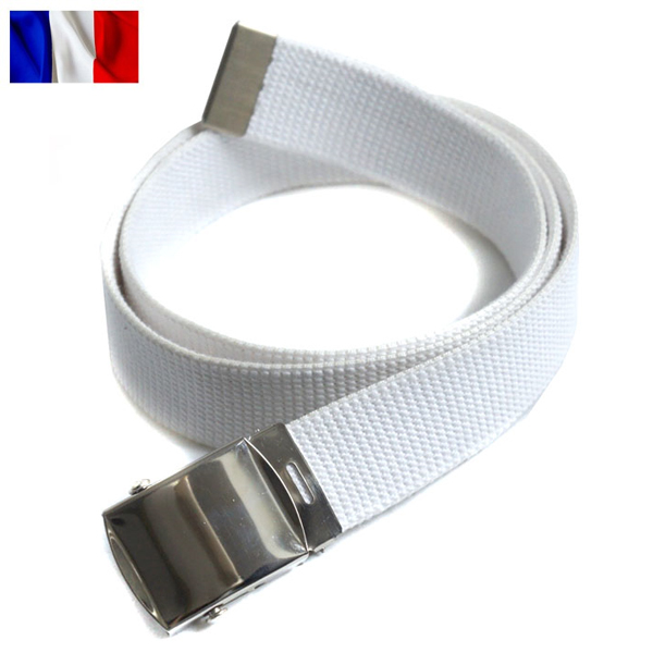 ☆今だけ15%OFF☆実物 新品 フランス軍 キャンバスベルト ホワイトXシルバー【キャンペーン対象外】【T】ミリタリー
