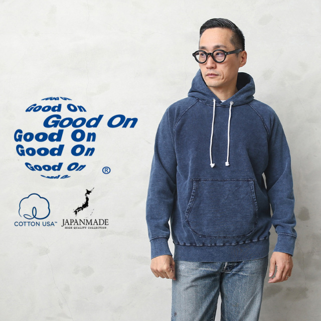 ★カートで割引対象品★【即日出荷対応】Good On グッドオン GOBW-1203IS ラグラン プルオーバー フードスウェットパーカ INDIGO SHAVE 日本製【Sx】【T】