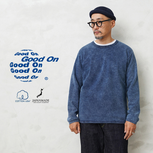 ★カートで割引対象品★【即日出荷対応】Good On グッドオン GOBW-2104IS L/S クルーネック スウェットシャツ INDIGO SHAVE 日本製【Sx】【T】