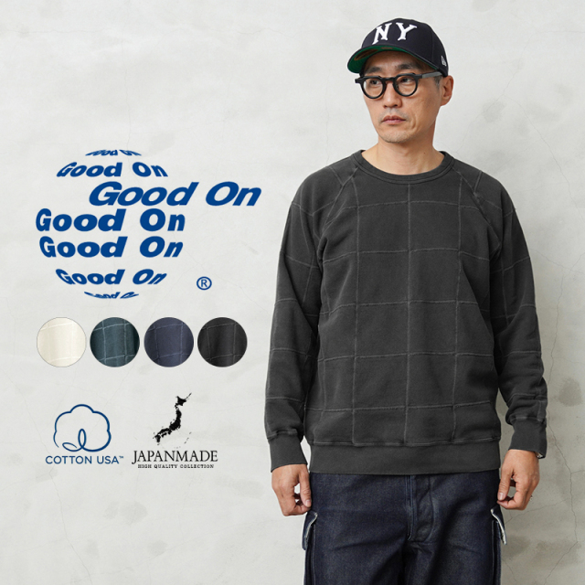 ★カートで割引対象品★【即日出荷対応】Good On グッドオン GOBW-2308 パッチワーク ラグラン クルーネック スウェットシャツ 日本製【Sx】【T】