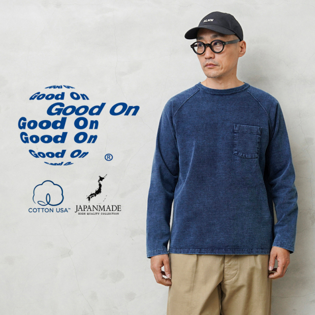 ★カートで割引対象品★【即日出荷対応】Good On グッドオン GOLT-1805IS L/S ヘビー ラグラン ポケットTシャツ INDIGO SHAVE 日本製【Sx】【T】