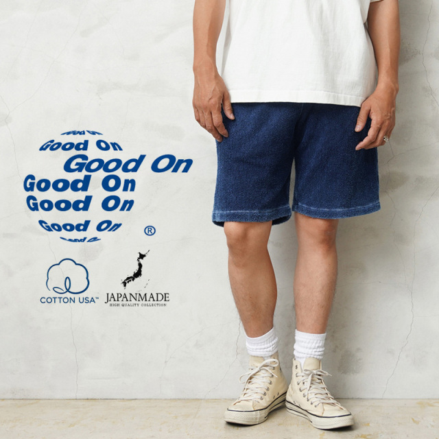 ★カートで割引対象品★【即日出荷対応】Good On グッドオン GOPT-1405IS ダブルパイル イージーショートパンツ INDIGO SHAVE 日本製【Sx】【T】