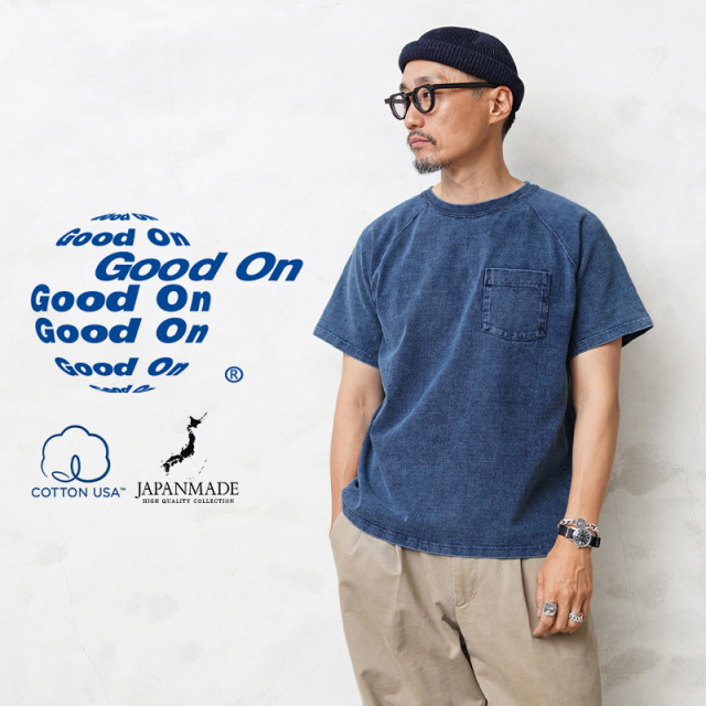 ★カートで割引対象品★【即日出荷対応】【ネコポス便対応】Good On グッドオン GOST-1101IS S/S ヘビー ラグラン ポケットTシャツ INDIGO SHAVE 日本製【Sx】【T】